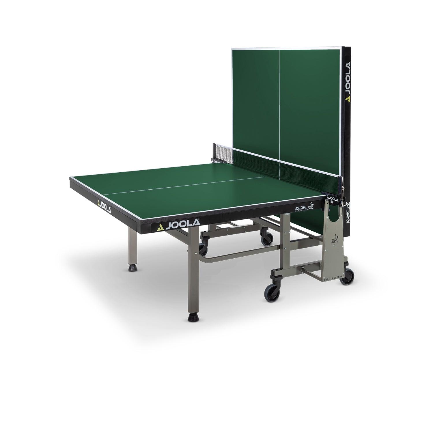 Side view of the JOOLA table tennis table ROLLOMAT PRO, highlighting the sleek design.