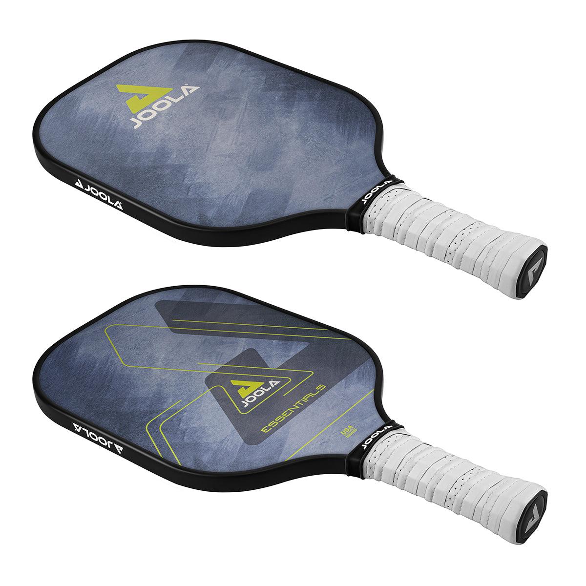 Focus on the edges of the JOOLA Pickleball bat Essentials blue, showing precise craftsmanship.