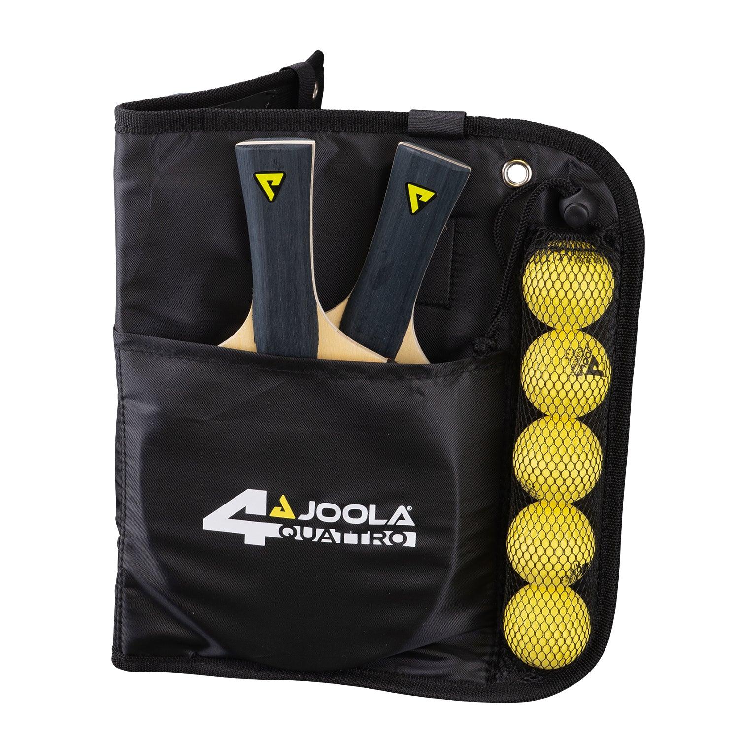 Overall view of the JOOLA TABLE TENNIS SET QUATTRO focusing on the compact design.