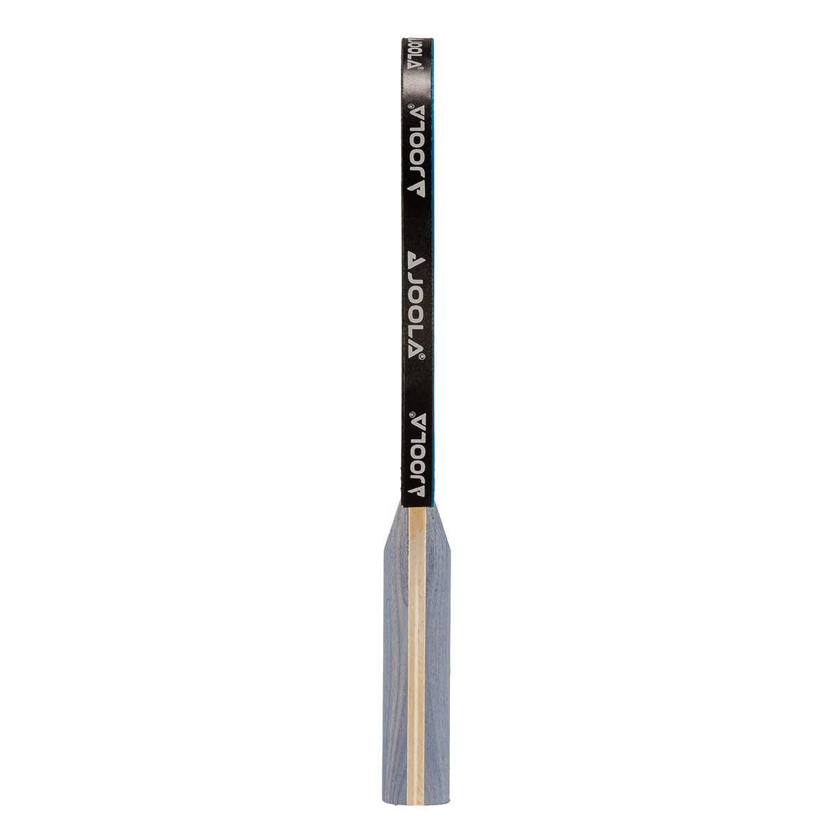 Bat handle of a table tennis bat with black JOOLA grip tape.