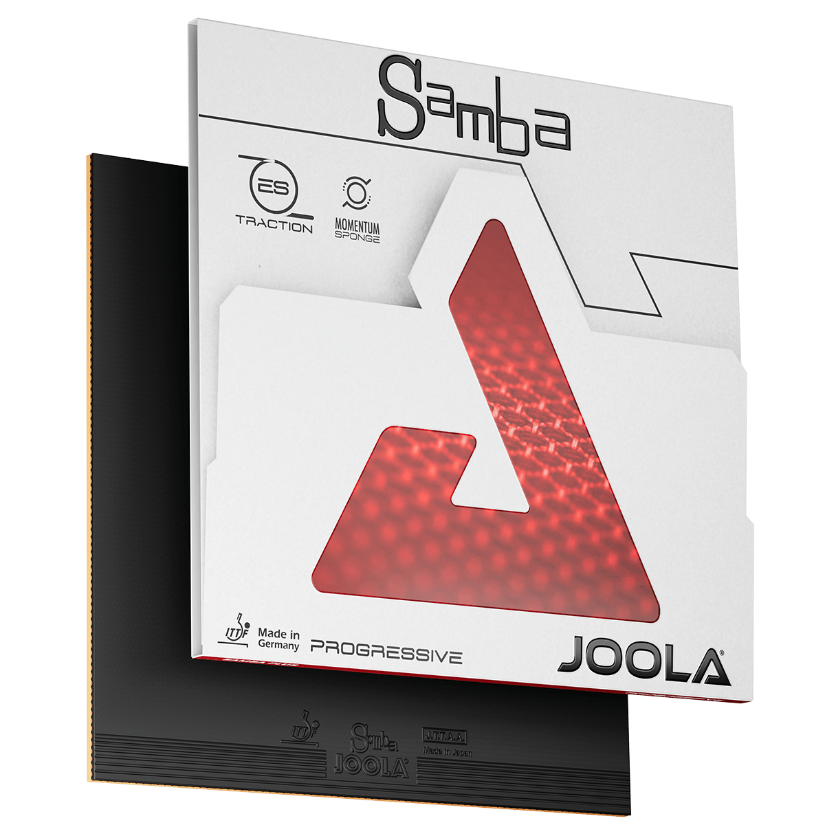 JOOLA Samba table tennis rubber in white packaging with red logo and black rubber.