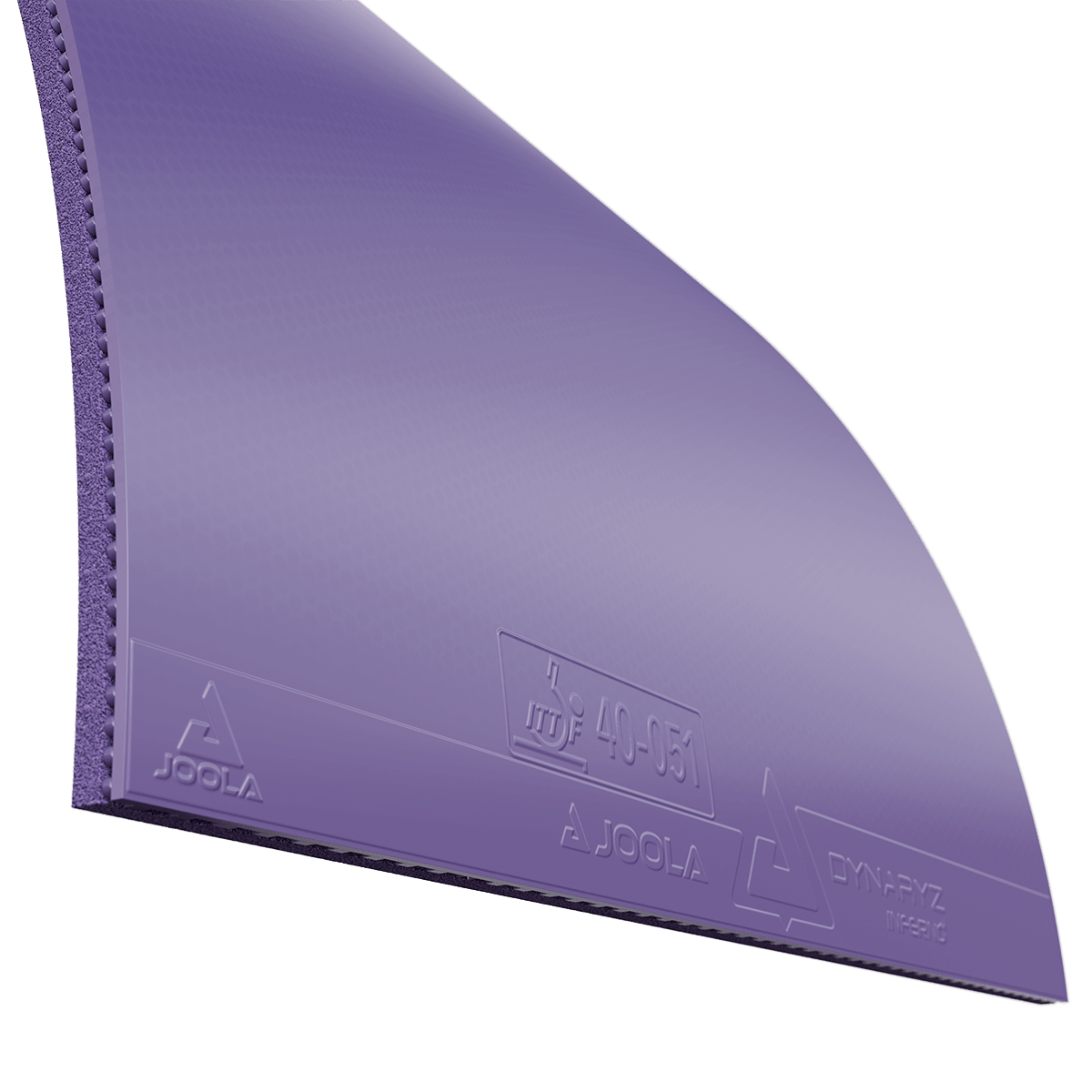 Purple JOOLA table tennis rubber Dynaryz Inferno with smooth surface and ITTF approval.