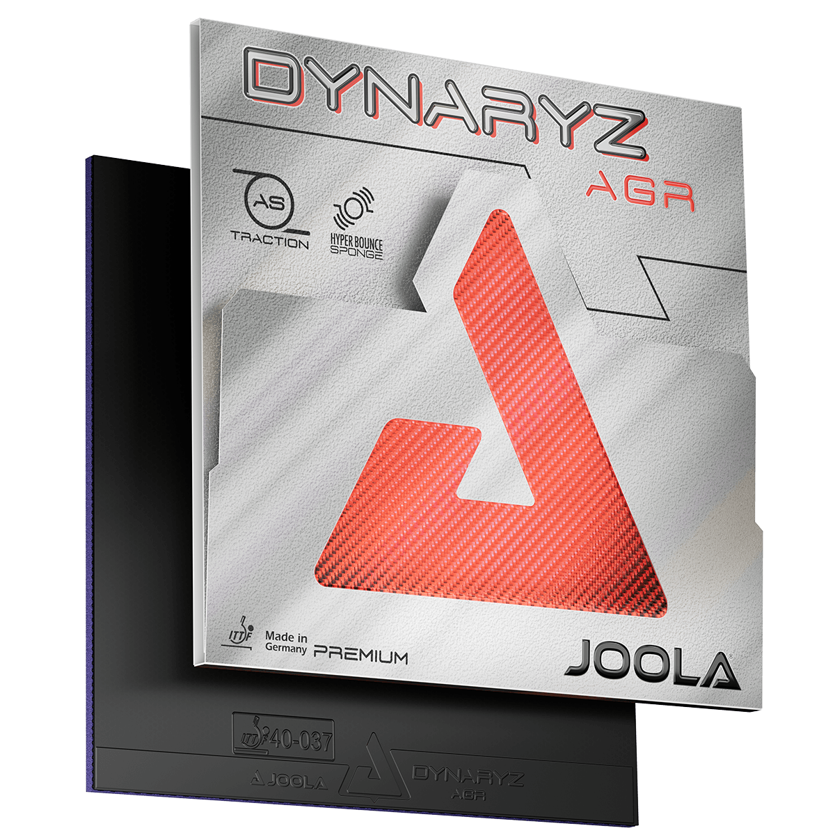 JOOLA Dynaryz AGR table tennis rubber with black sponge and silver-red packaging.