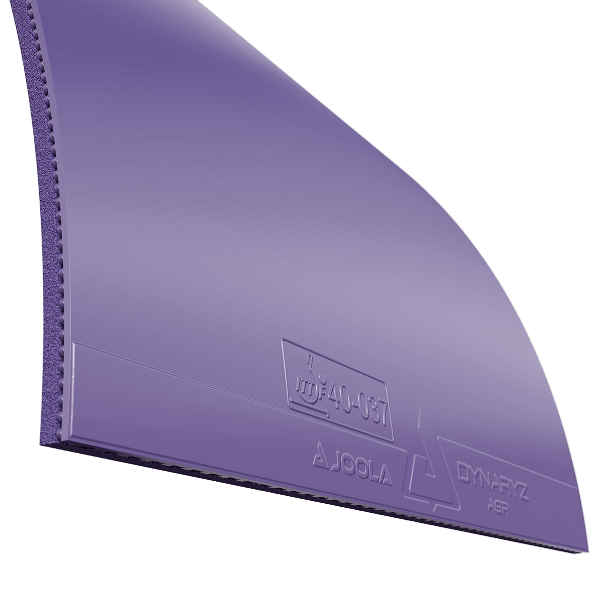 Purple table tennis rubber JOOLA Dynaryz ACB with smooth surface and embossed stamp.
