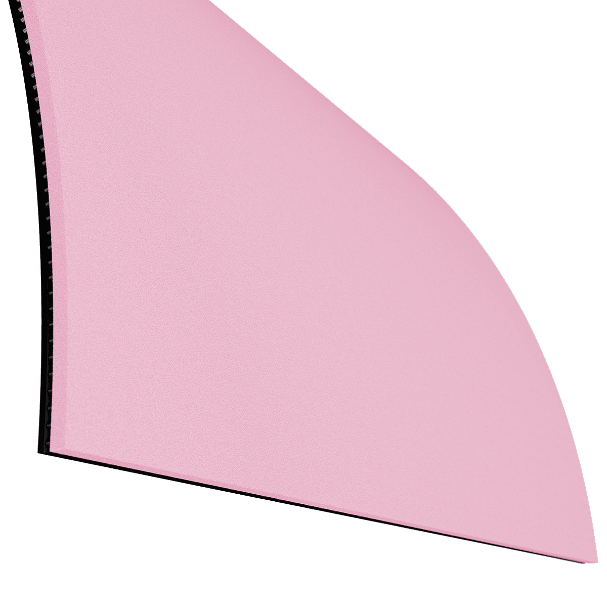 Pink mousepad with rounded corner and black underside.