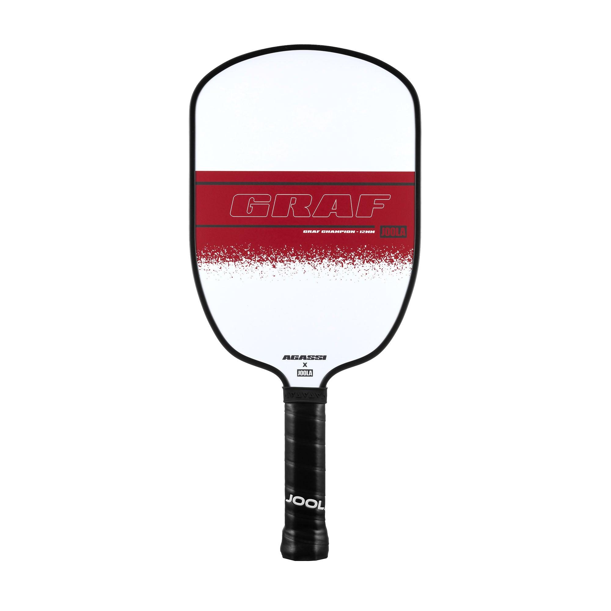 Pickleball bat with white-red design and black handle, brand JOOLA.