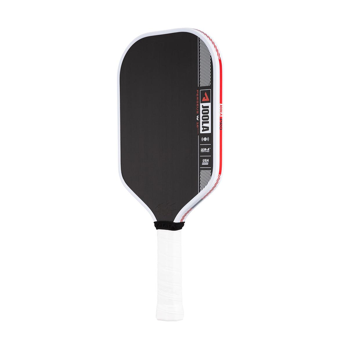 Pickleball bat JOOLA Perseus Pro in black, white, and red with a white handle.