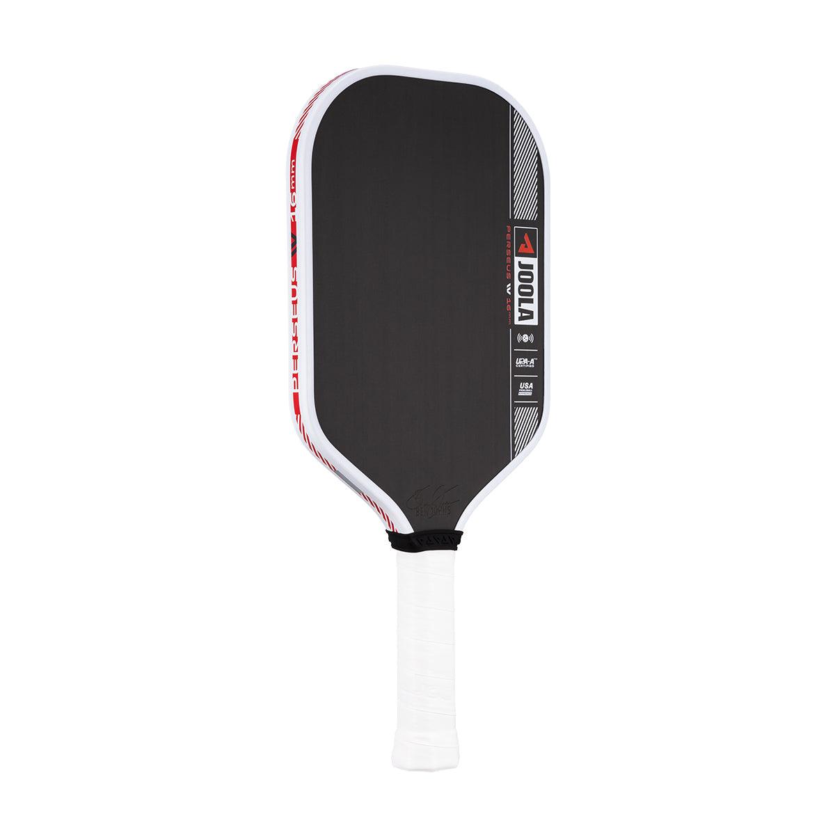 Pickleball bat with black blade and white handle.
