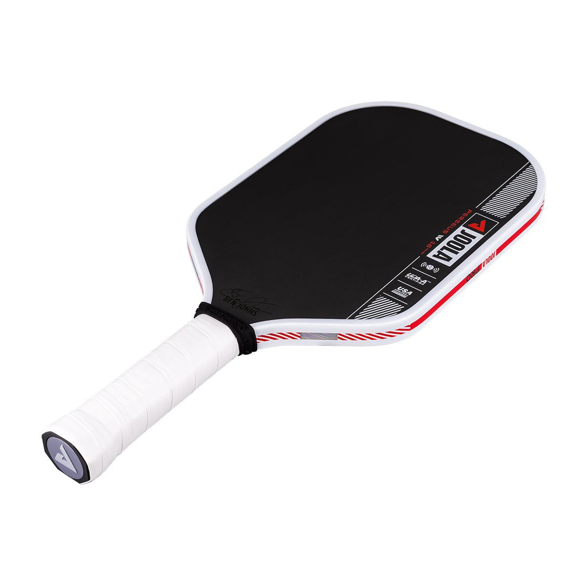 Pickleball bat with black hitting surface and white handle, model JOOLA Pro.