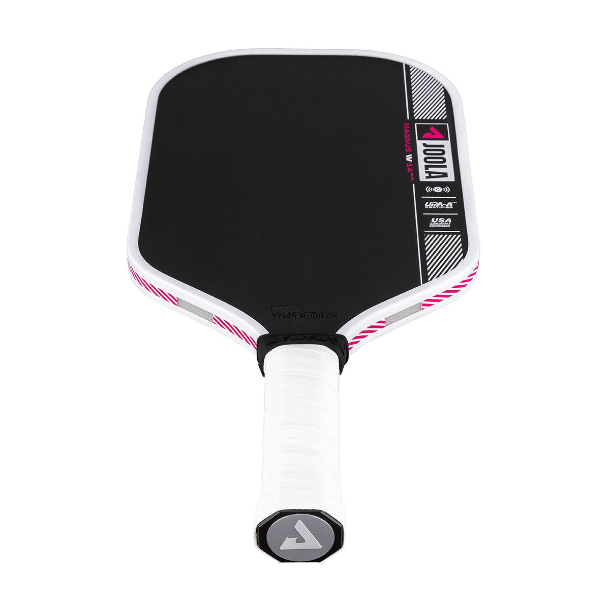 Black Pickleball bat with white handle and pink-white accents, brand JOOLA Magnus V1.4.