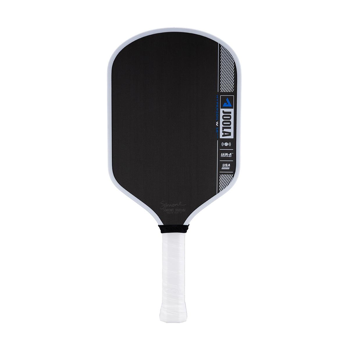 Black Pickleball bat with white handle and blue JOOLA lettering.