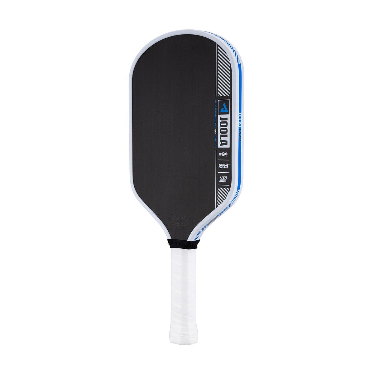 Pickleball bat Joola Pro with black hitting surface and white-blue frame.