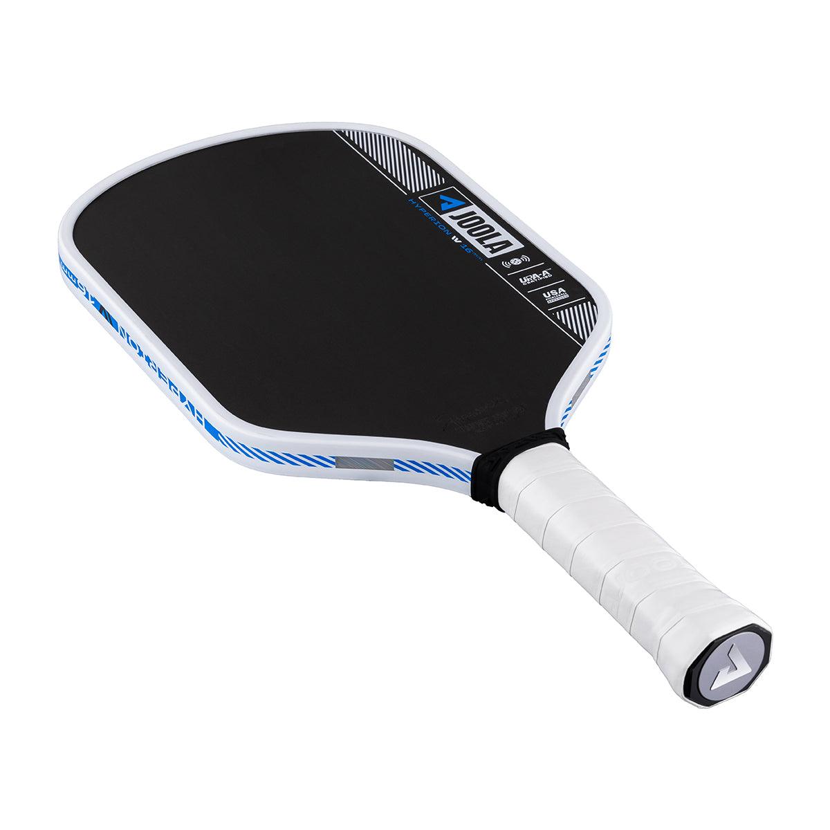 Pickleball bat with black hitting surface and white handle.