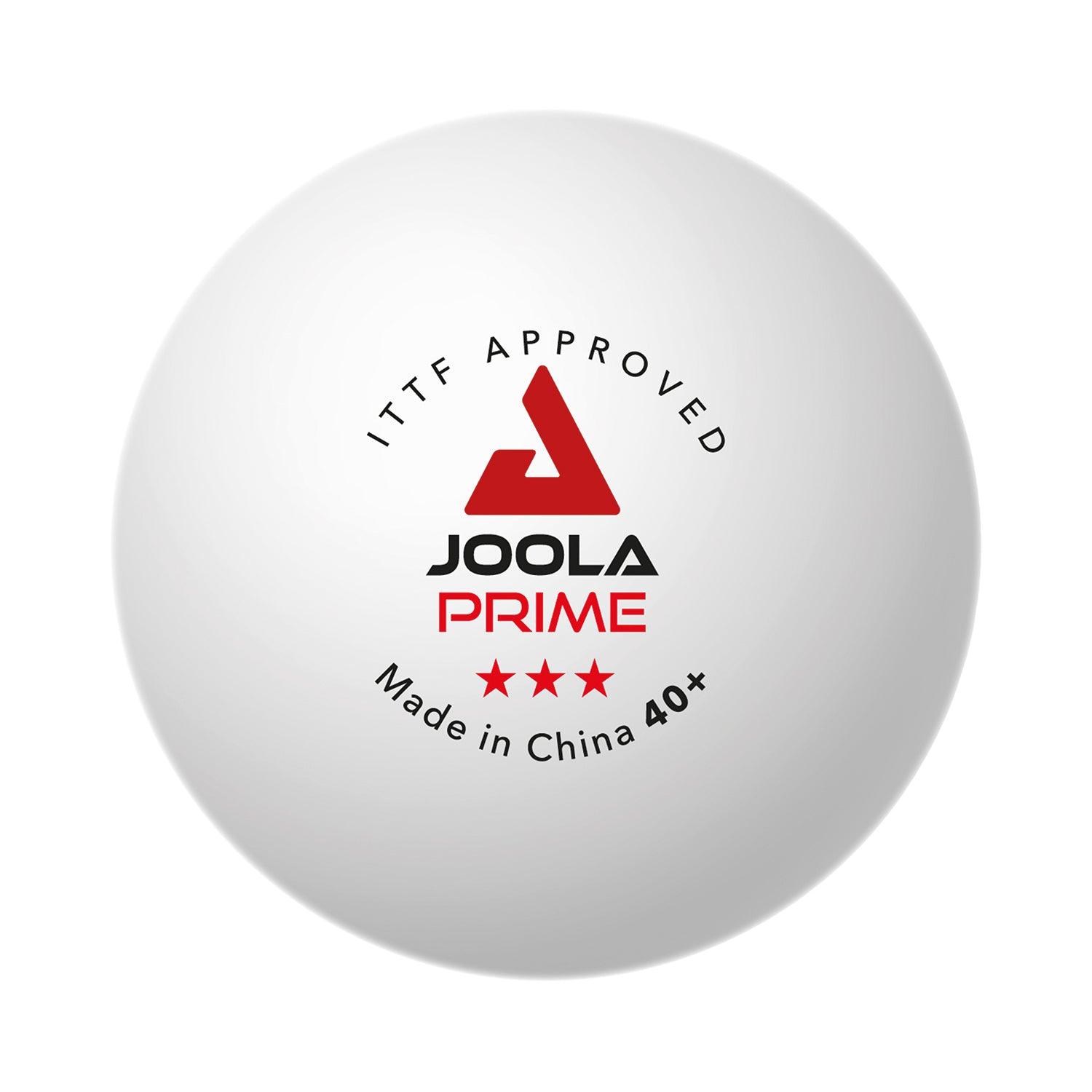 JOOLA table tennis ball PRIME*** 40+ side view focusing on the design.