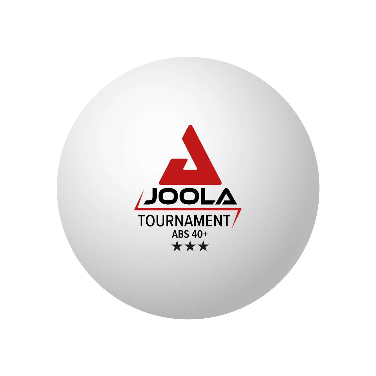 White JOOLA Tournament ABS 40+ table tennis ball with triple star marking.