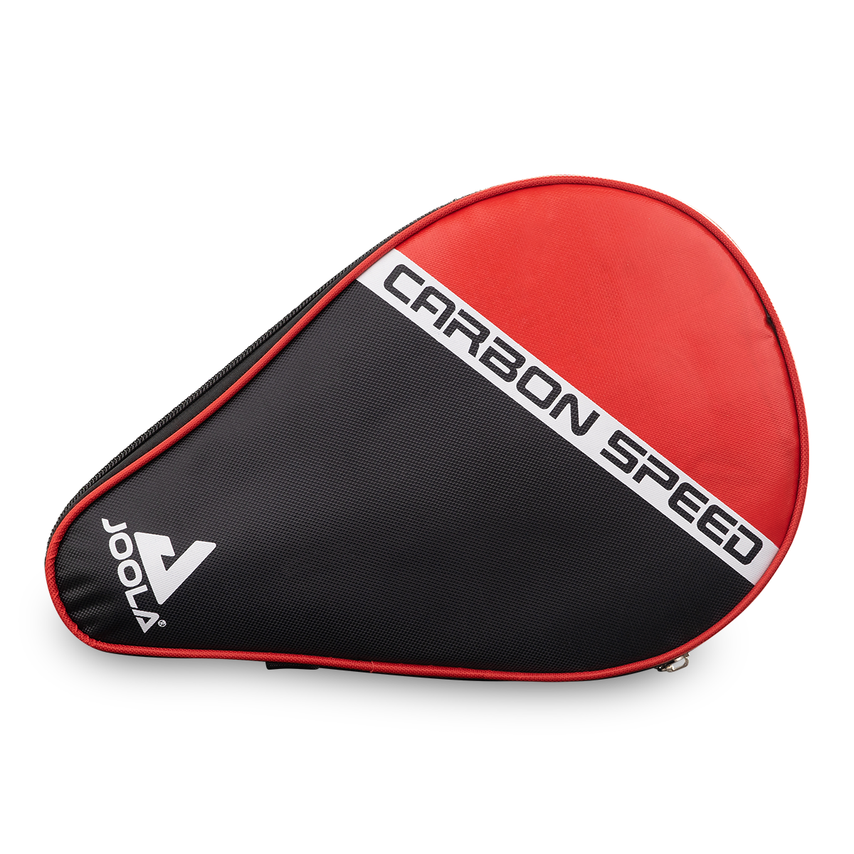 Black-red table tennis bat case with "Carbon Speed" and "Joola" logo, triangular shape.