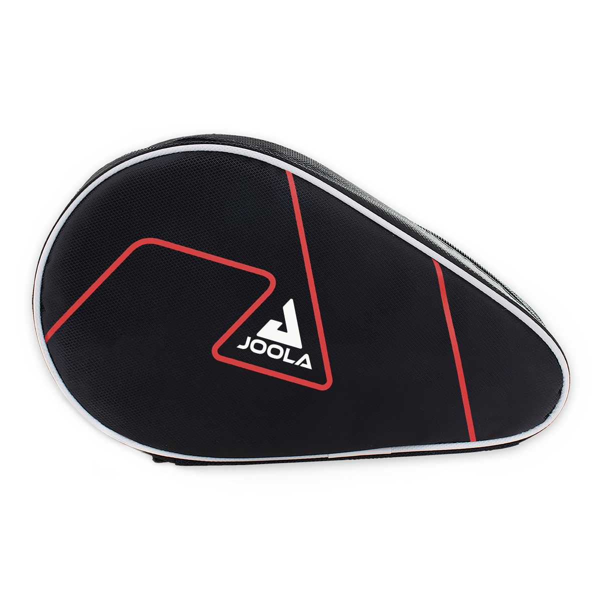 Black JOOLA bat bag with red design and white zip, suitable for table tennis bats.