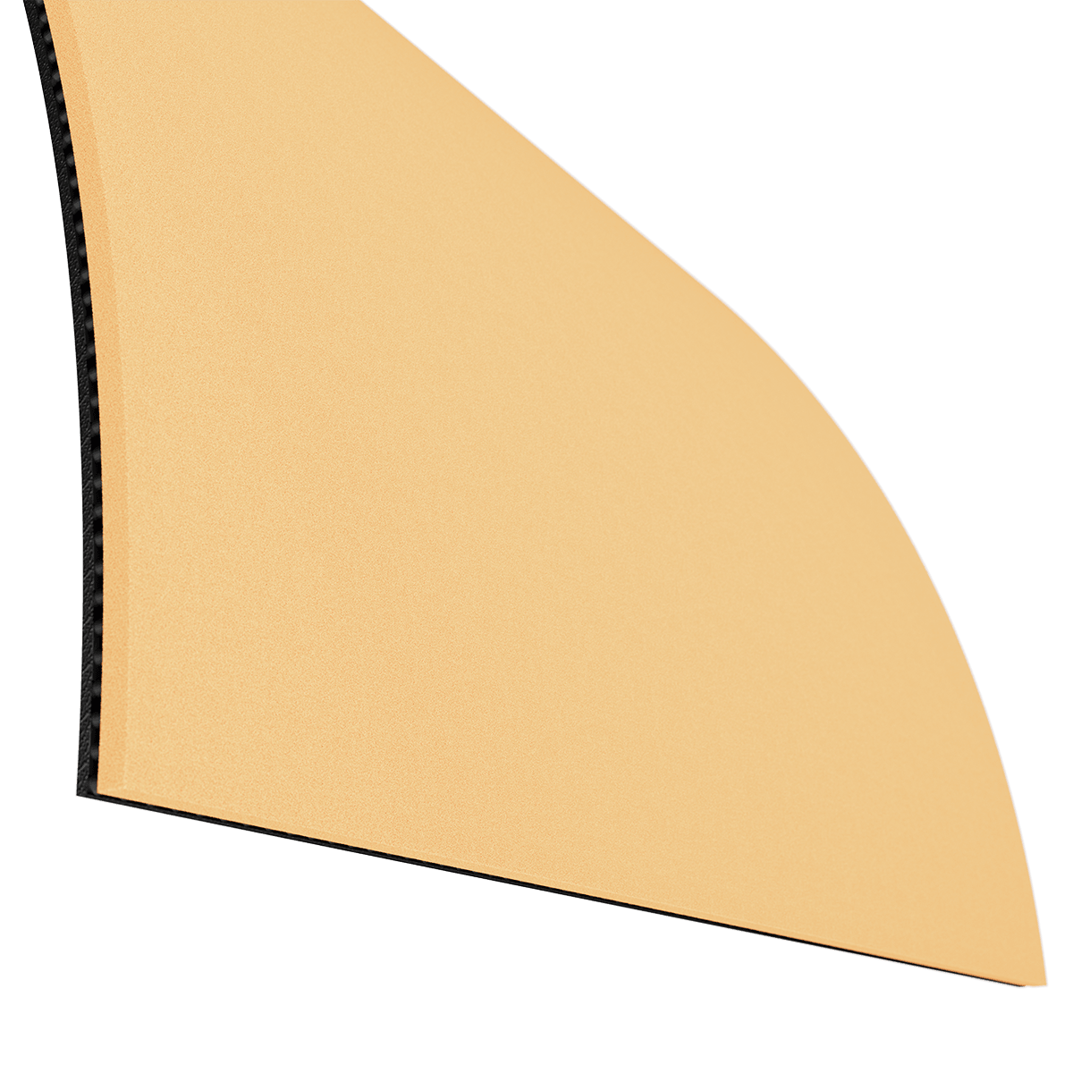 Close-up of a yellow, triangular mouse pad with a black underside.