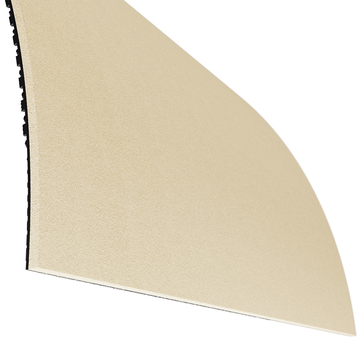 Beige rectangular foam mat with smooth surface and black underside.