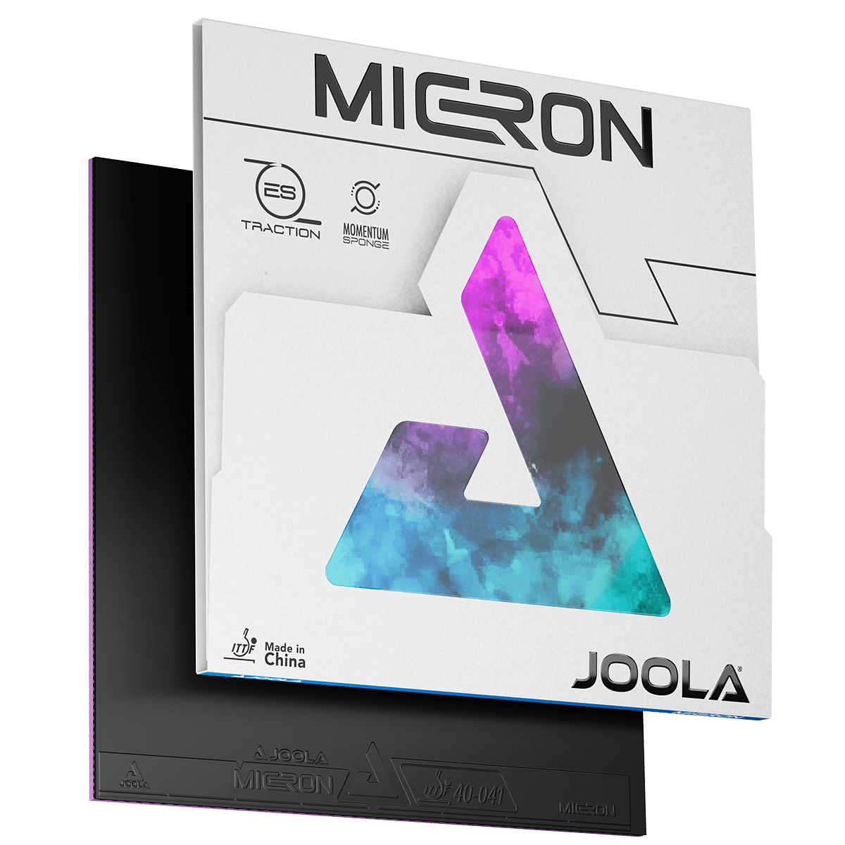Packaging and table tennis rubber JOOLA Micron in Black and Pink.
