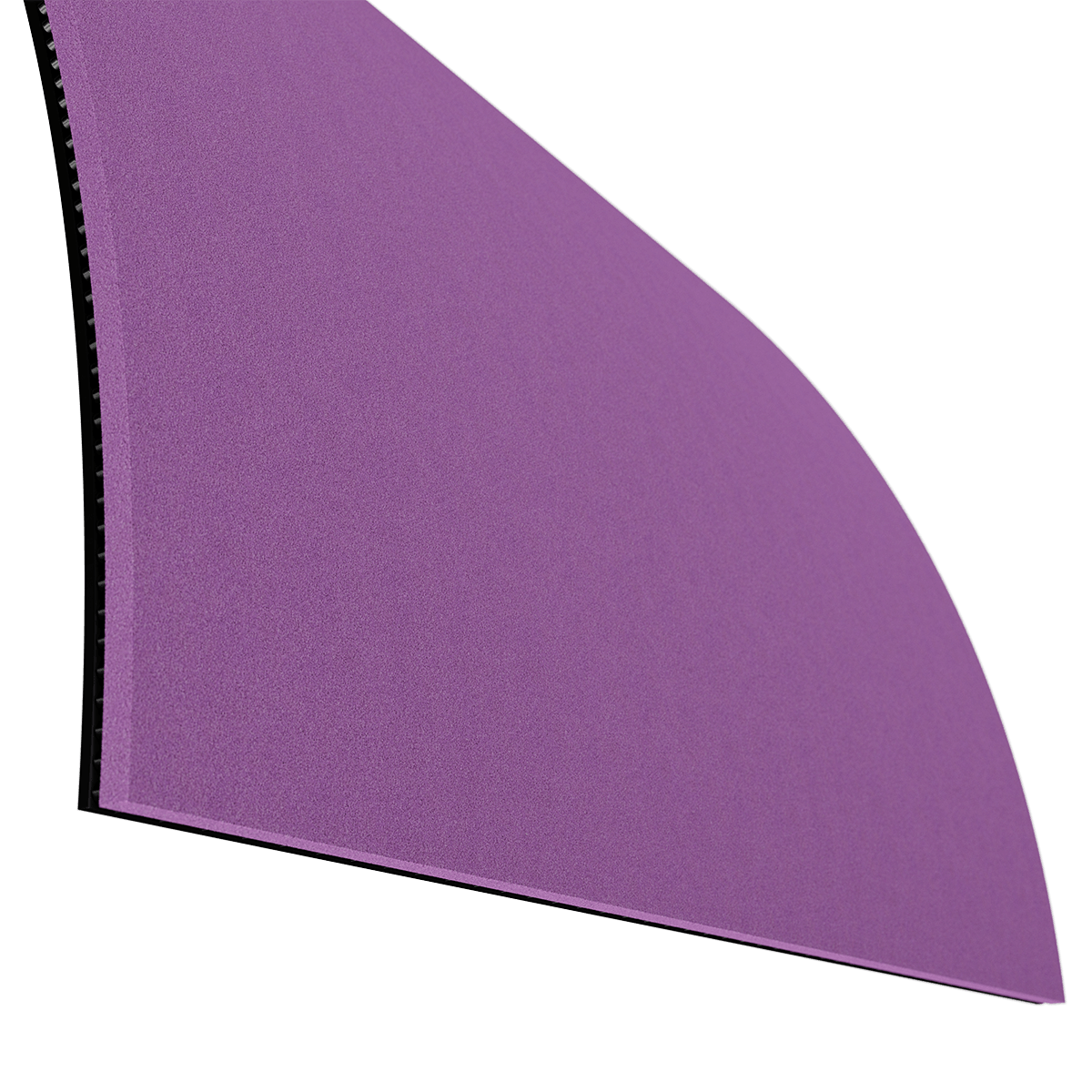 Close-up of purple felt desk pad with black underside.