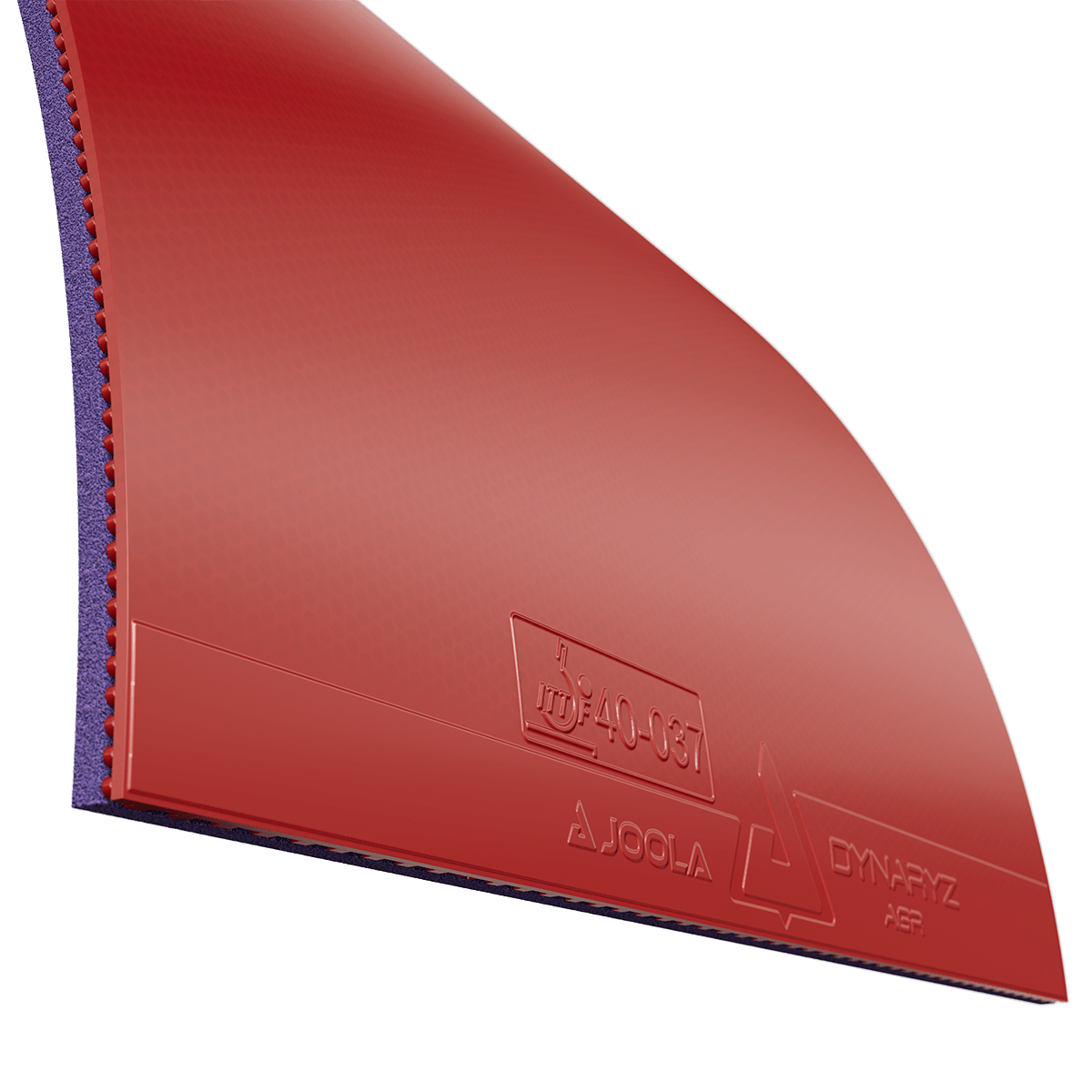 Red table tennis rubber JOOLA Dynaryz AGR with pimple structure and ITTF certification.