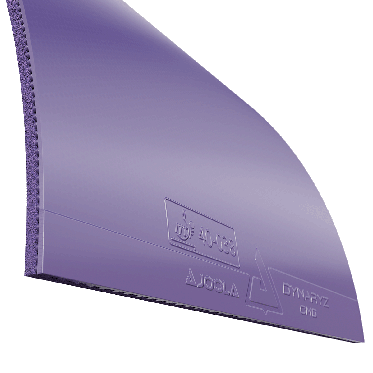 Purple table tennis rubber JOOLA Dynaryz CMD with ITTF logo and model number.