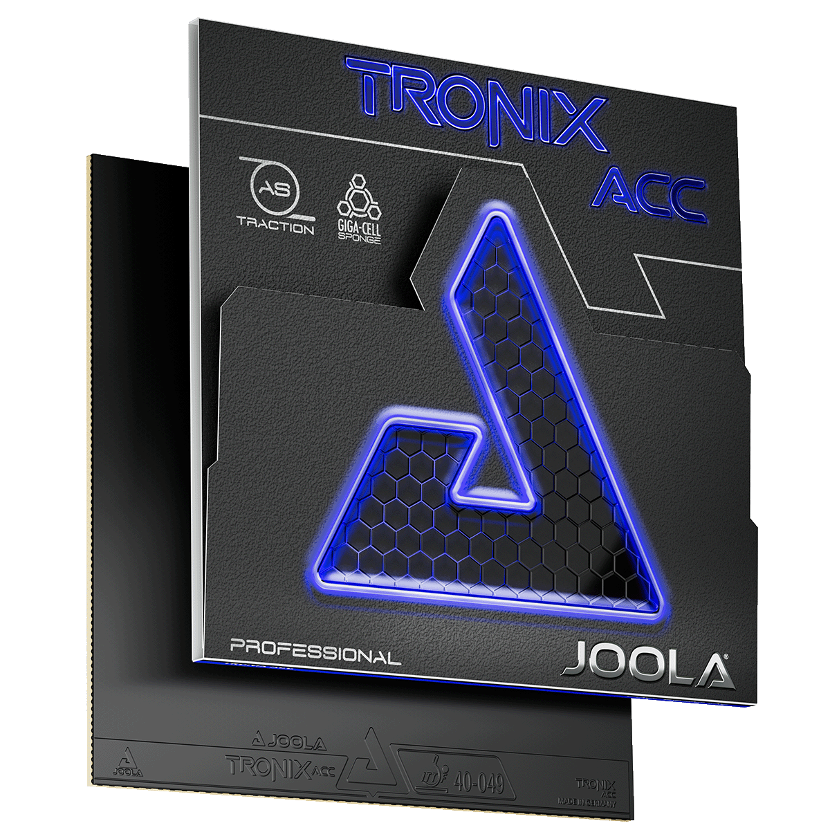 JOOLA table tennis rubber Tronix ACC Professional in black packaging with blue neon design.