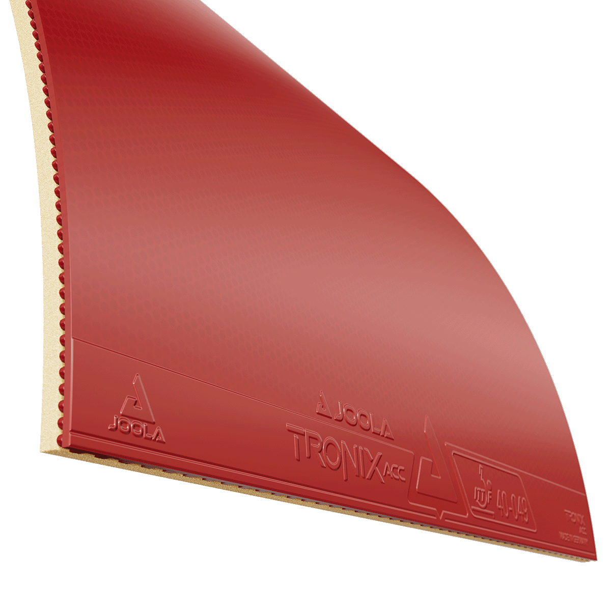 Red table tennis rubber mat JOOLA Tronix ACC with textured surface and sponge underside.