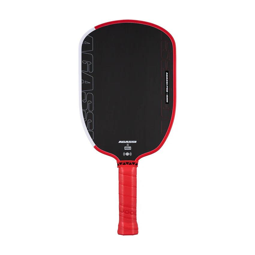 Black and red Pickleball bat with "Agassi" and "JOOLA".