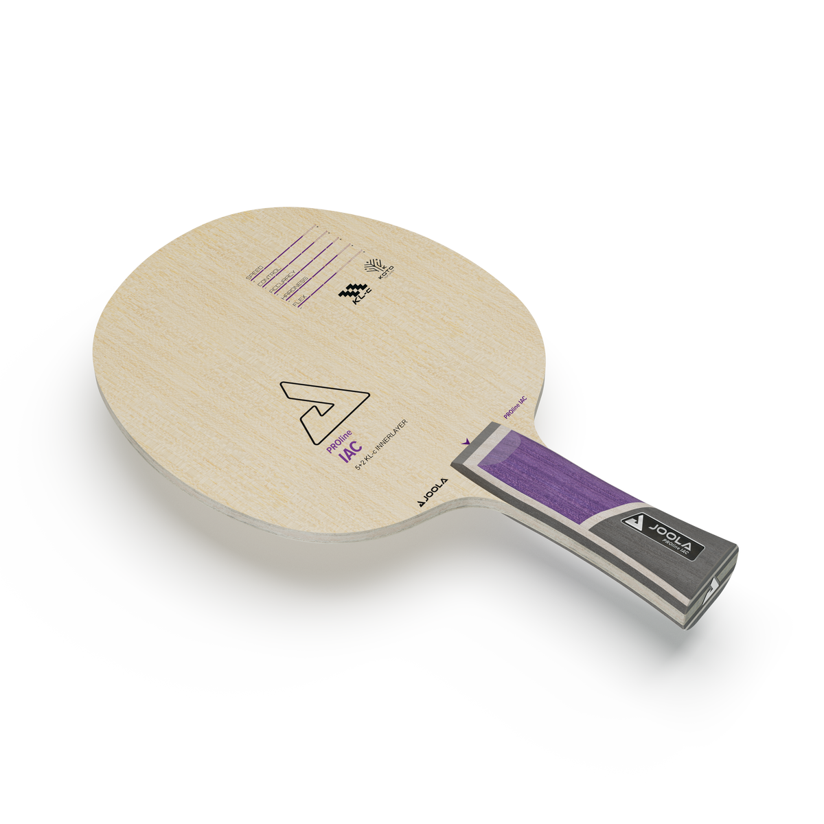 Table tennis bat JOOLA Proline IAC with light wood and purple-grey handle, without rubber.