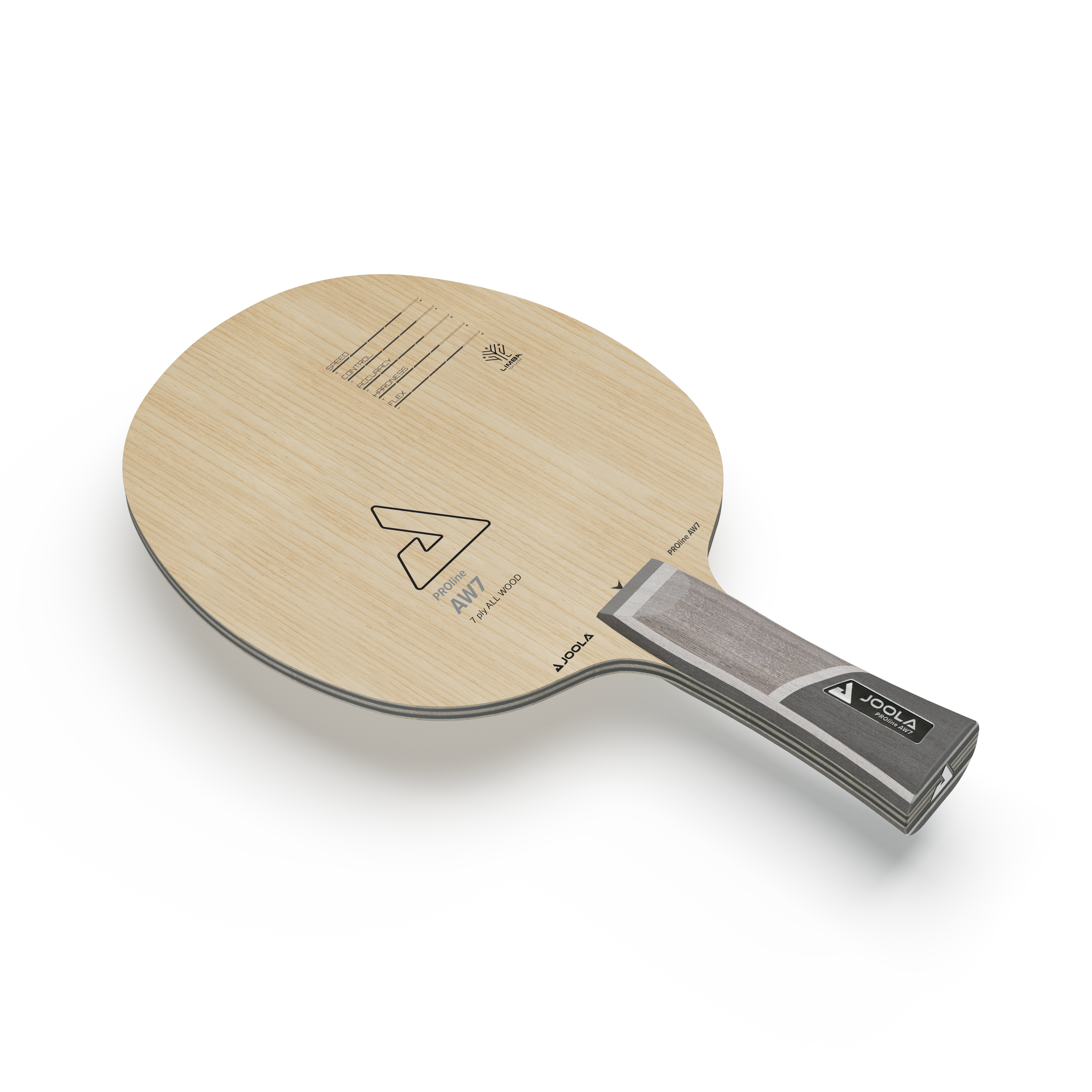 Table tennis bat JOOLA Proline AW7 made from 7-ply wood, natural colour, with handle in grey and black tones.