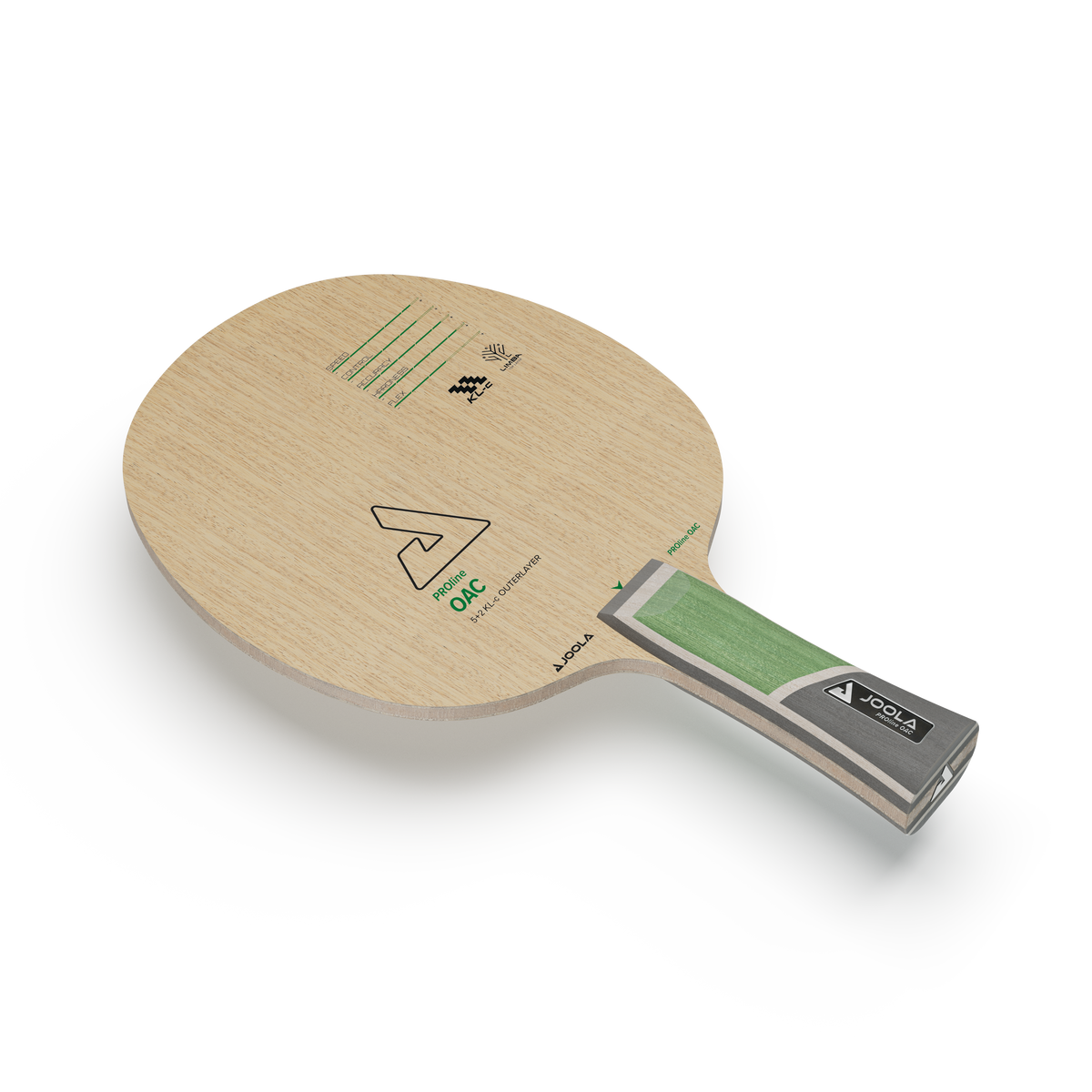 Table tennis bat JOOLA ProLine OAC with wooden handle and 5+2 KLC outer layer, natural and green.